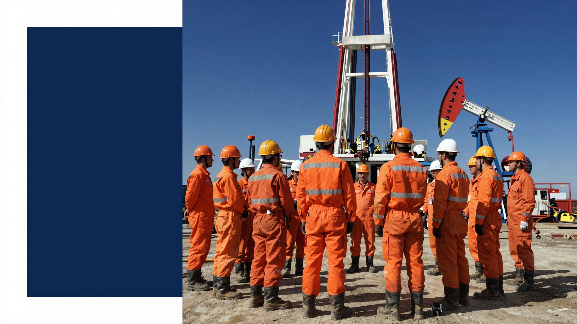 JA Oilfield crew in a safety toolbox talk at the drilling site
